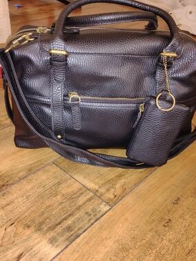 Women's Dark Brown Leather Laptop Bag with Removable Pouch